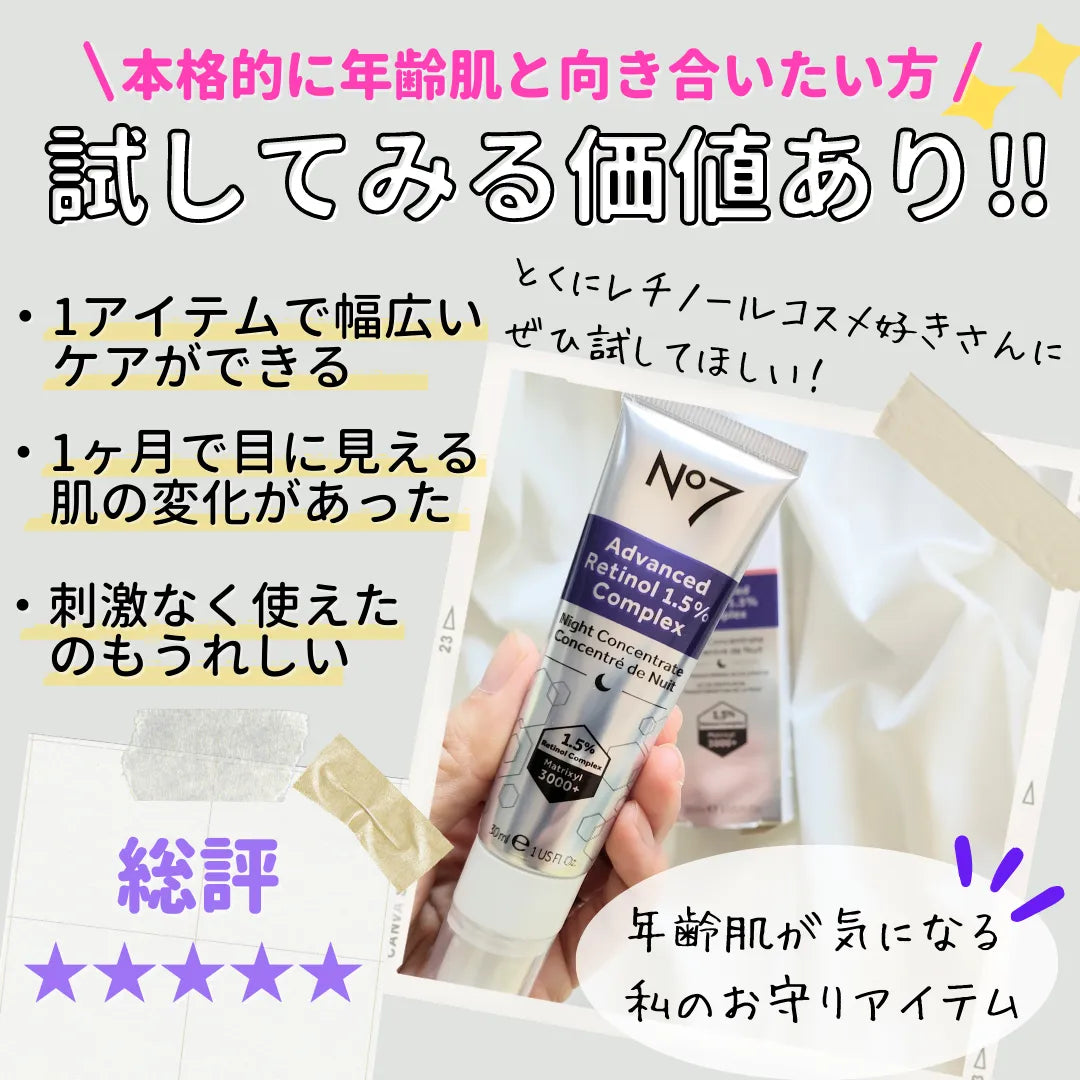 No7 ピュアレチノール 0.3% Retinol Night Concentrate Serum 30ml
