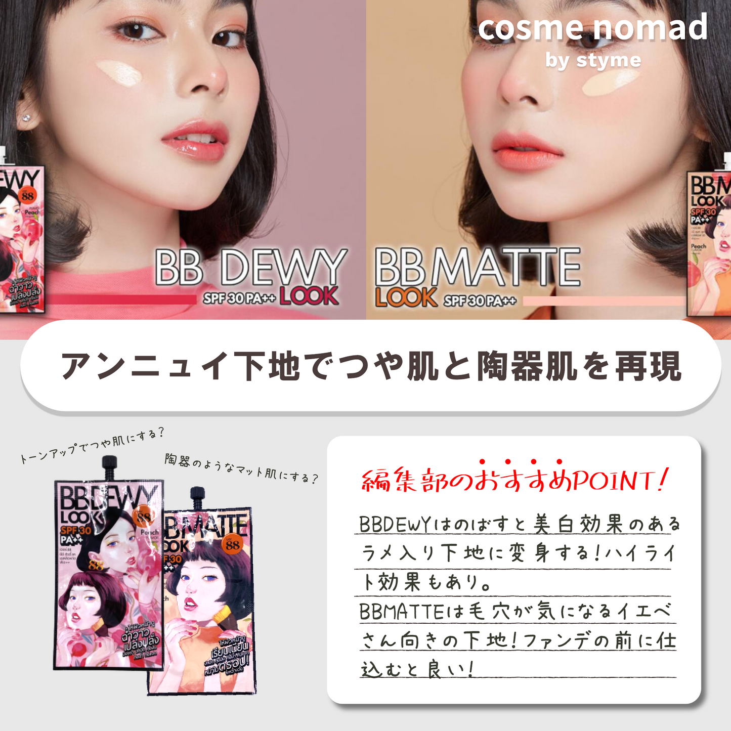 ■BB DEWY LOOK by ver.88:内側からラメが発色するピンク系つや肌下地